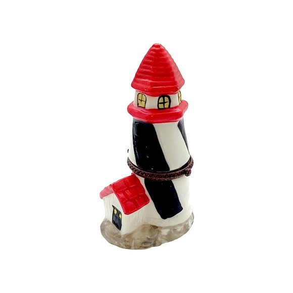 Lighthouse Tower Jewelry Trinket Box, Porcelain Ceramic, Sea Nautical, Vintage - Picture 1 of 12